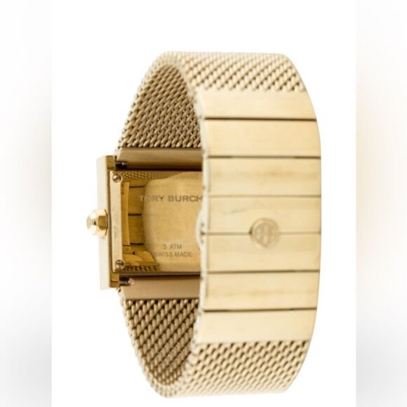 Tory Burch sawyer watch- mesh band and black enamel trim